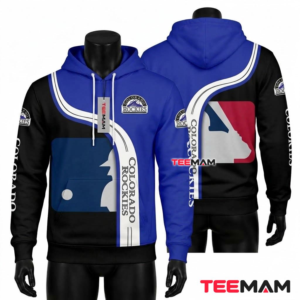 Colorado Rockies 3D Hoodie Blue Black MLB Logo Curve Front
