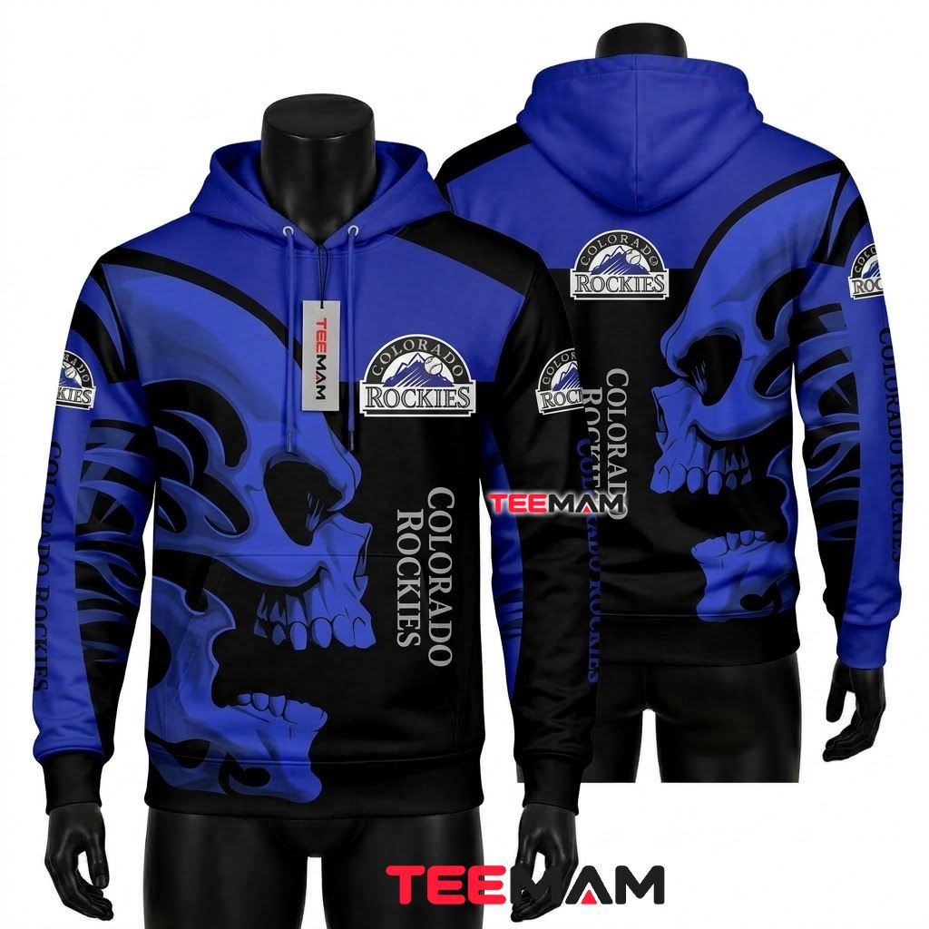 Colorado Rockies 3D Hoodie Blue Skull Split Design Front