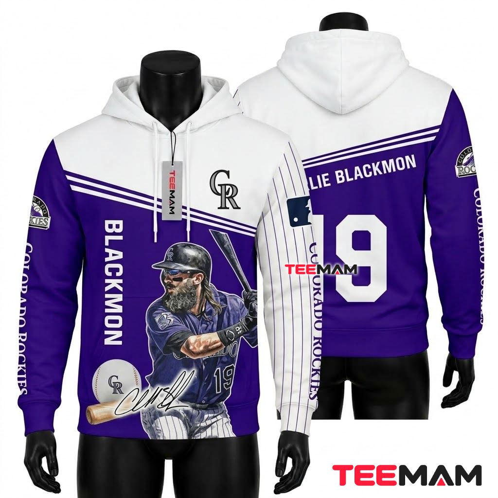 Colorado Rockies 3D Hoodie Charlie Blackmon Player Portrait Front