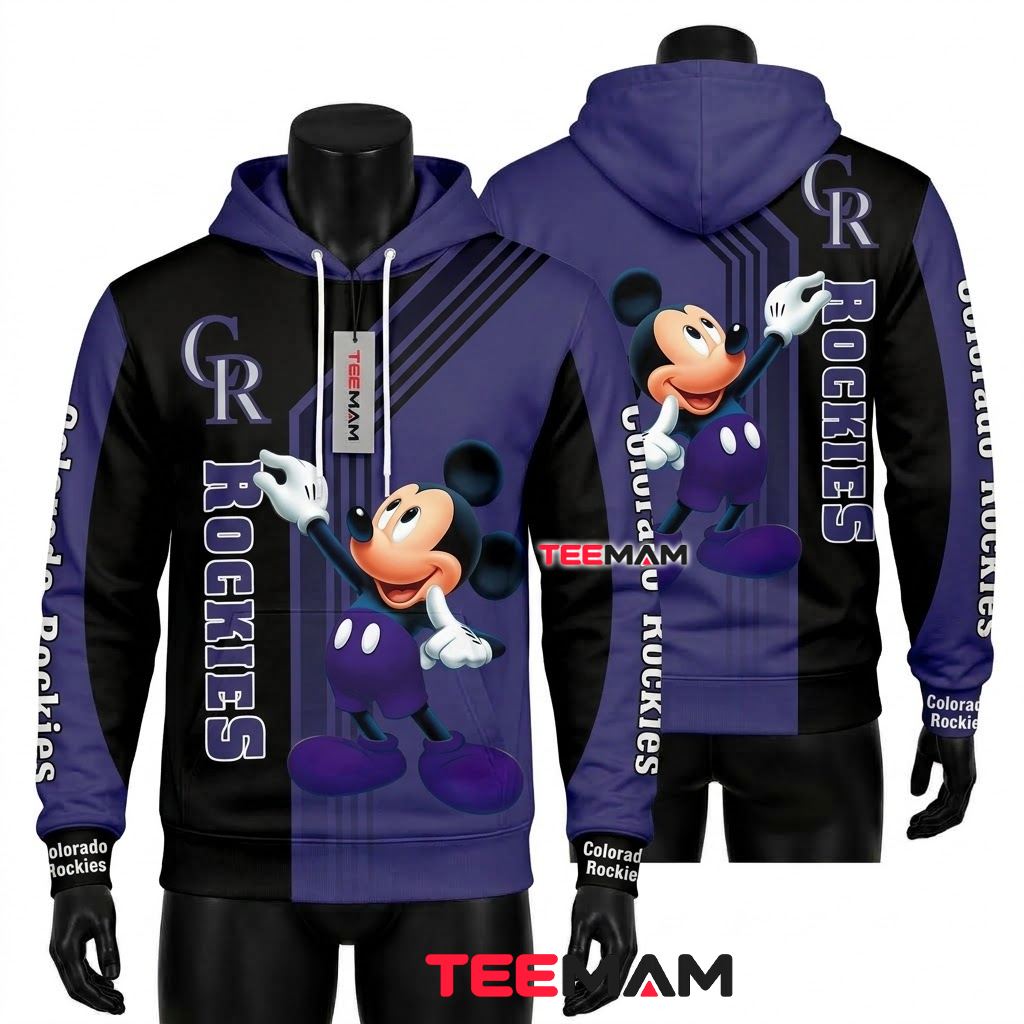 Colorado Rockies 3D Hoodie Mickey Mouse Waving Pose Front