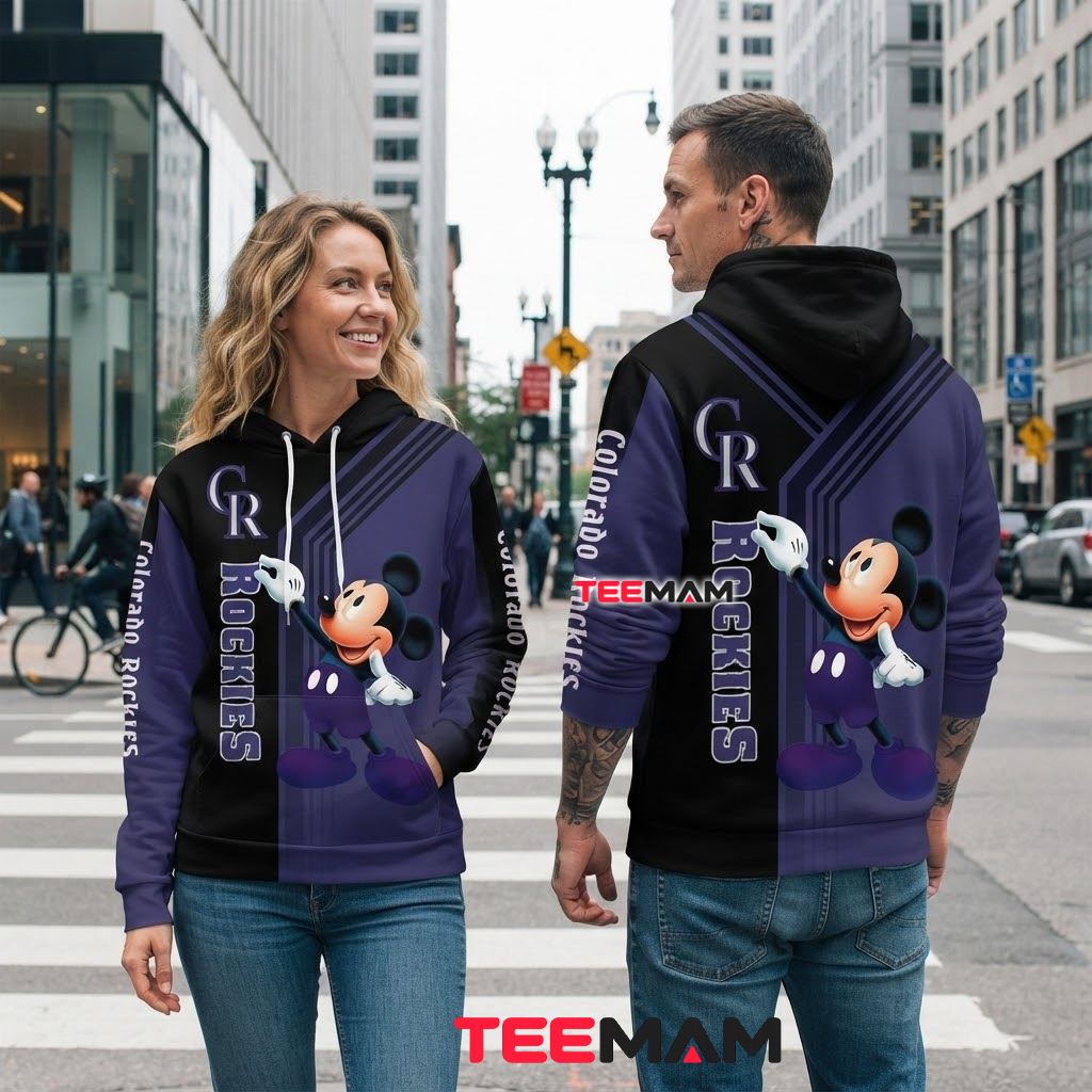 Colorado Rockies 3D Hoodie Mickey Mouse Waving Pose Back Colorado Rockies 3D Hoodie Mickey Mouse Waving Pose Back