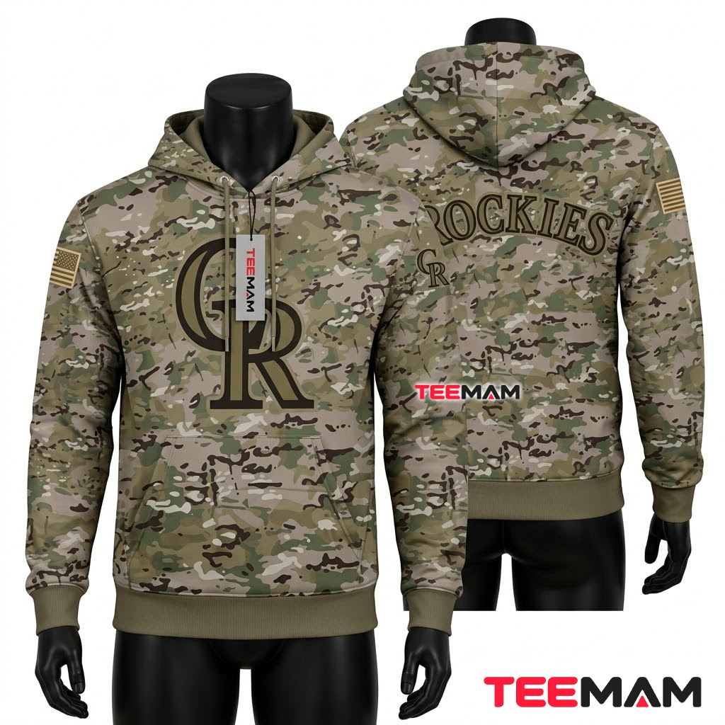 Colorado Rockies 3D Hoodie Military Camouflage Front