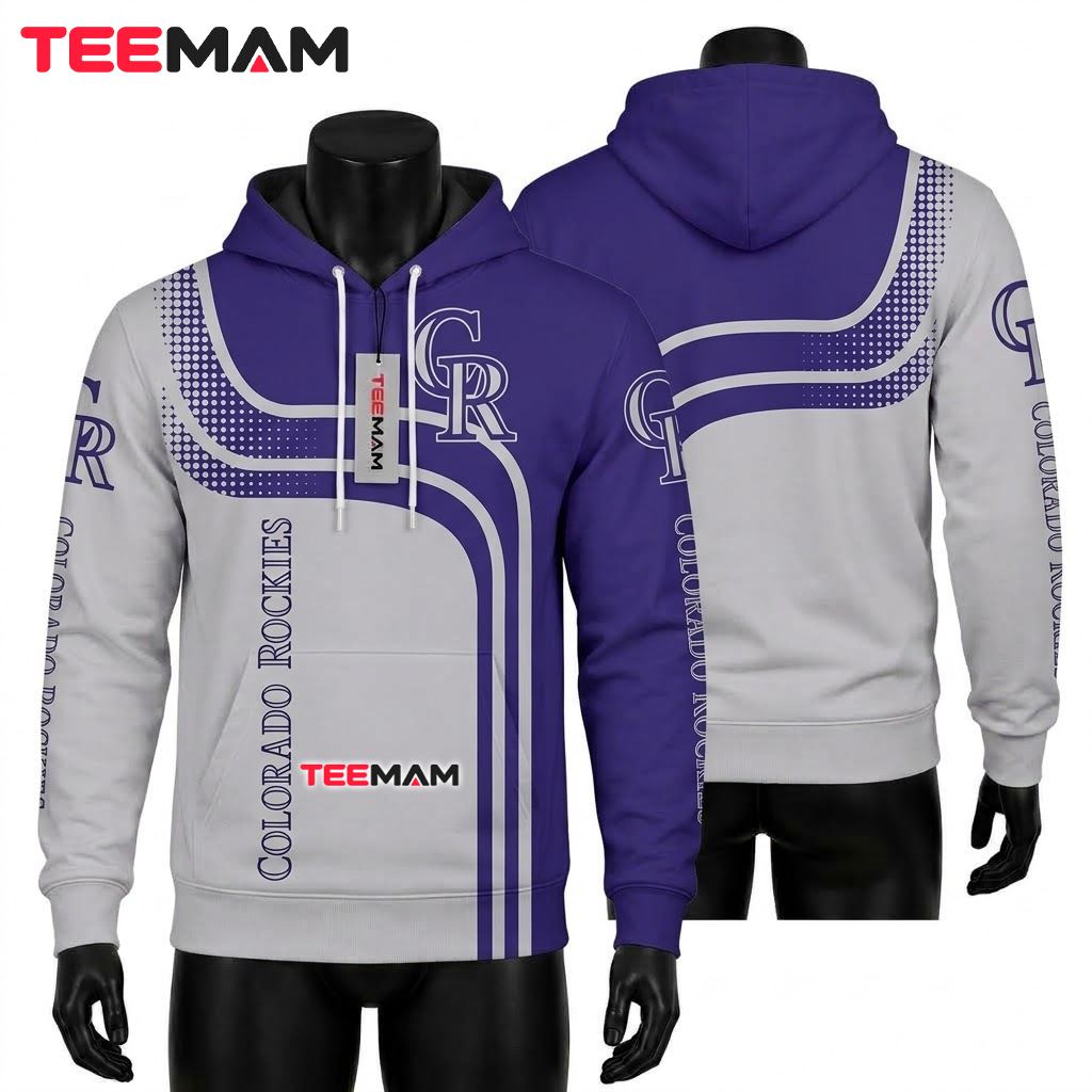 Colorado Rockies 3D Hoodie Purple White Curve Stripe Front