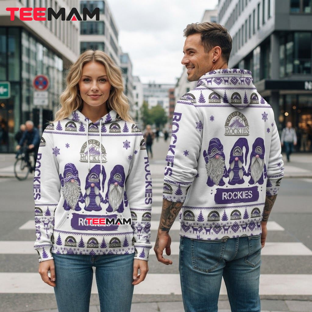 Colorado Rockies All Over Print 3D Hoodie Christmas Gnomes Trio Design Back Colorado Rockies All Over Print 3D Hoodie Christmas Gnomes Trio Design Back