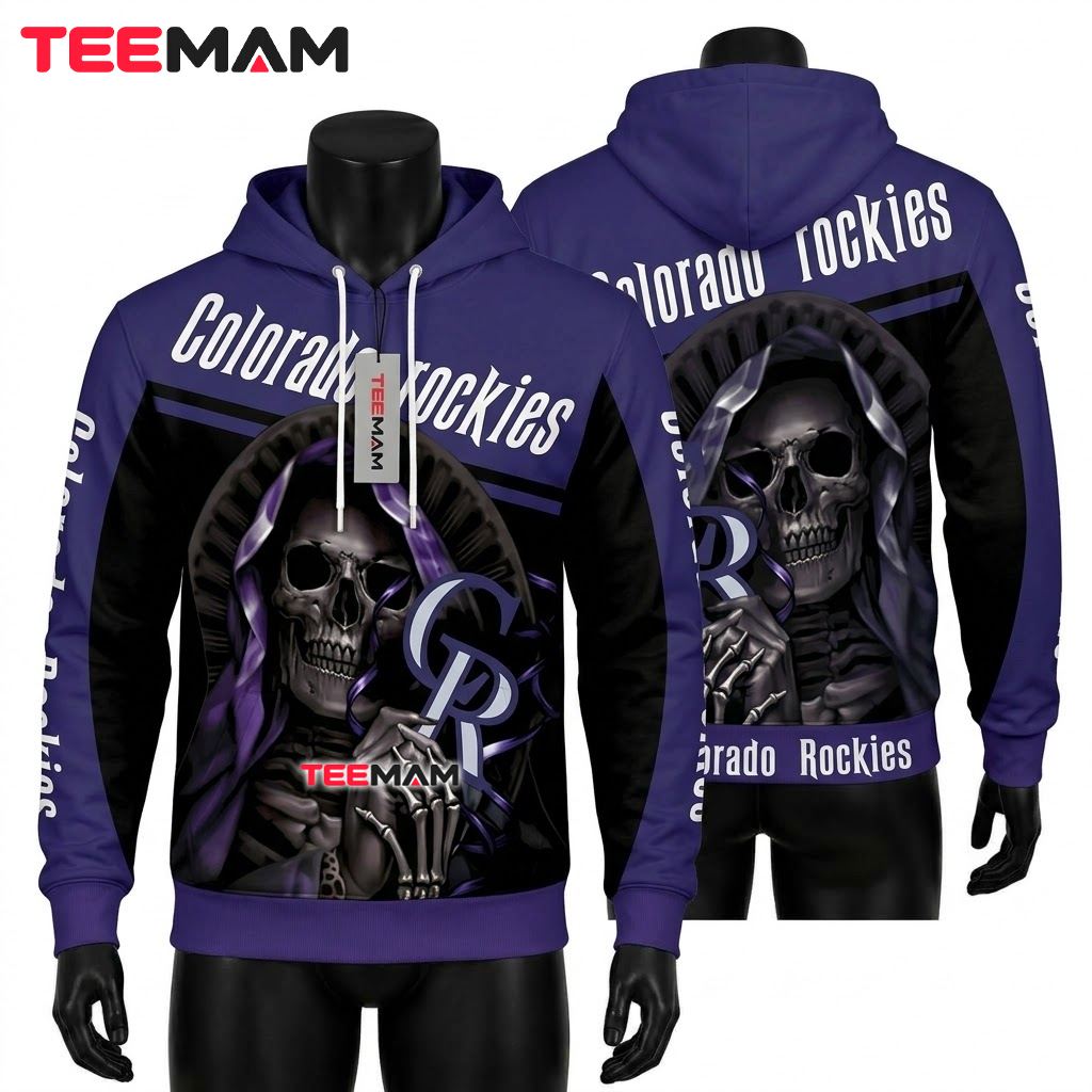 Colorado Rockies All Over Print 3D Hoodie Grim Reaper Skull Design Front