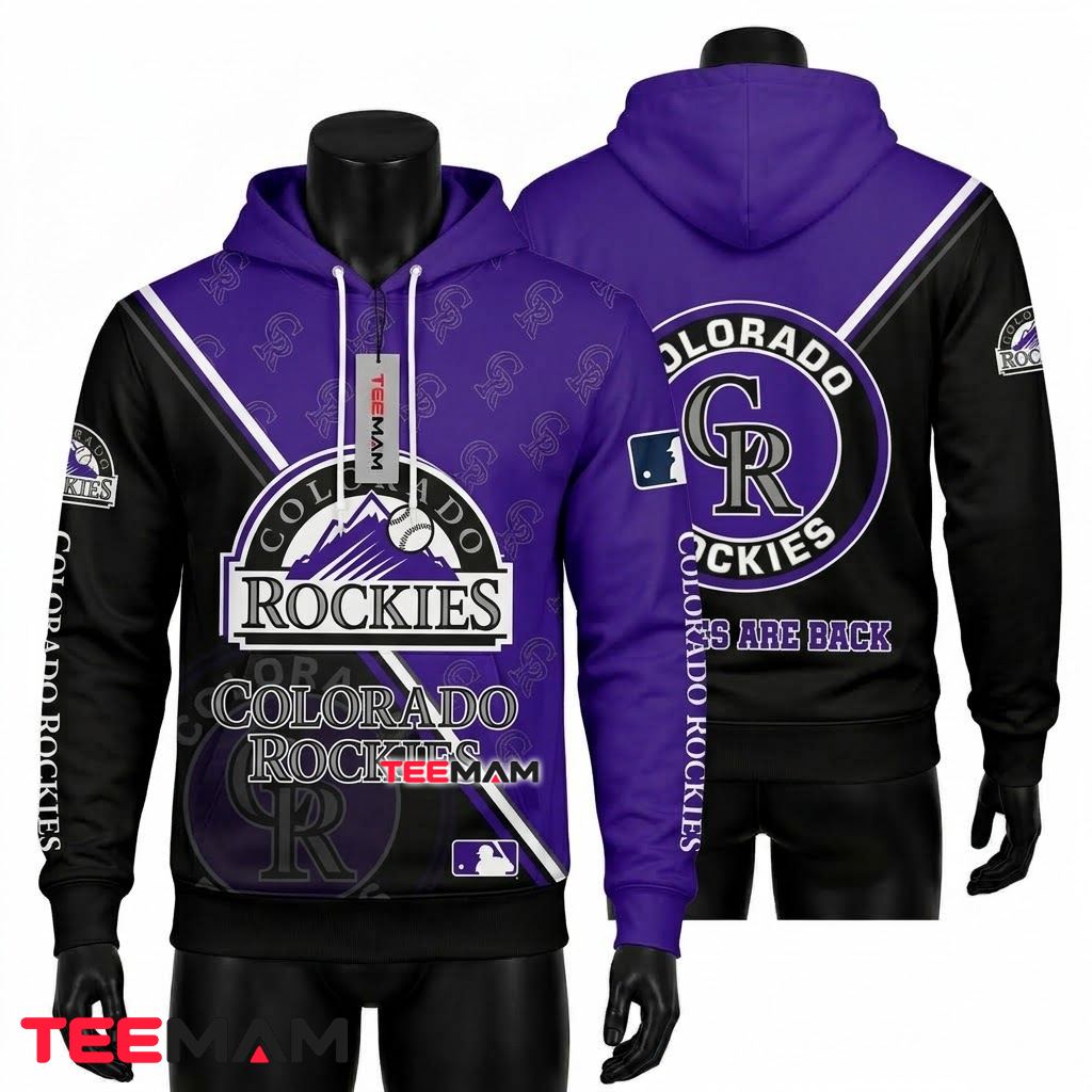 Colorado Rockies All Over Print 3D Hoodie Purple Black Split Logo Front