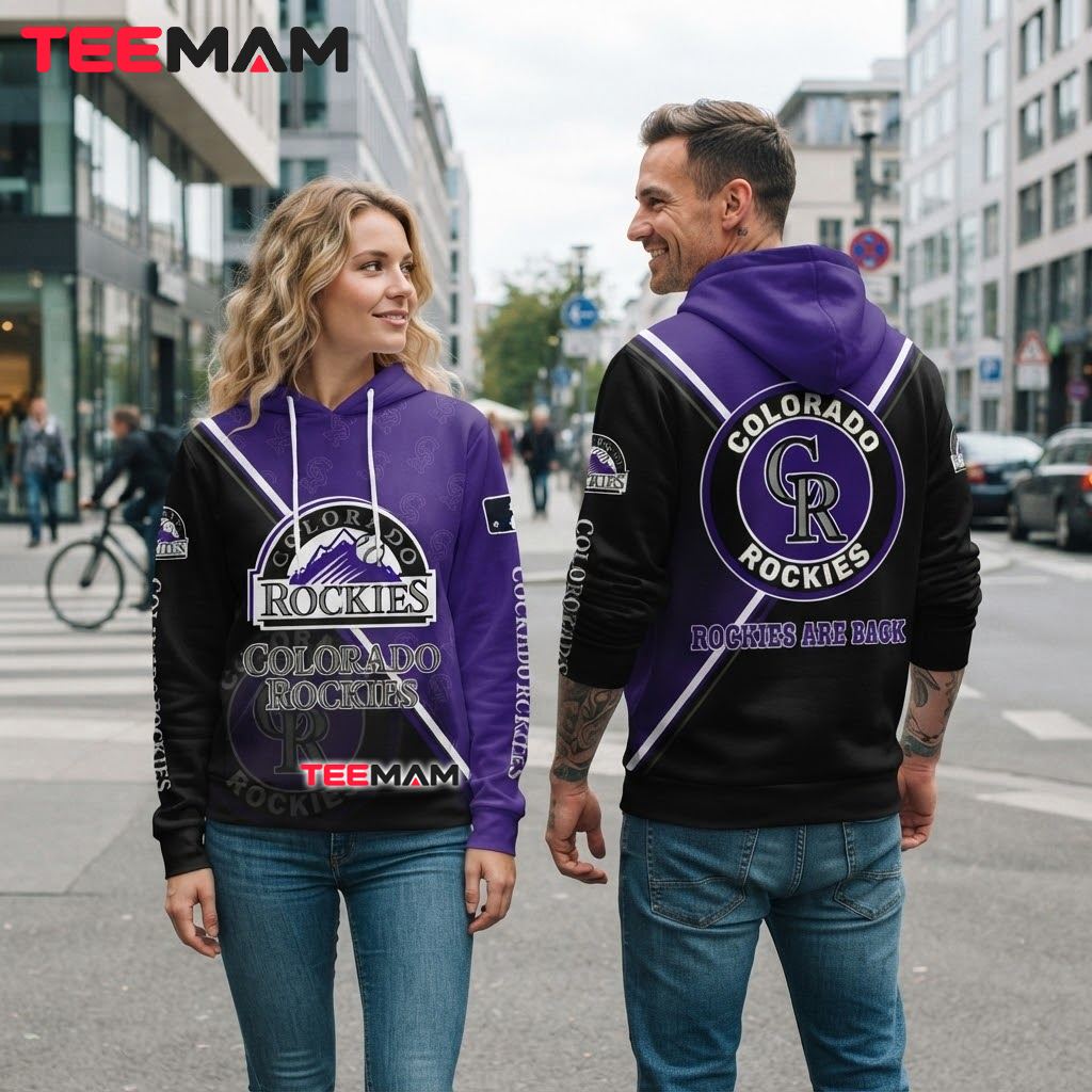 Colorado Rockies All Over Print 3D Hoodie Purple Black Split Logo Back Colorado Rockies All Over Print 3D Hoodie Purple Black Split Logo Back