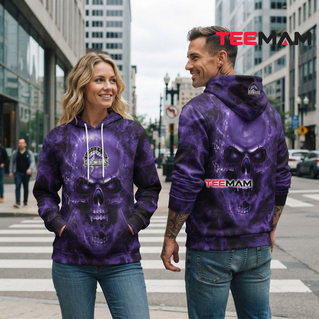 Colorado Rockies All Over Print 3D Hoodie Purple Smoke Skull Back Colorado Rockies All Over Print 3D Hoodie Purple Smoke Skull Back