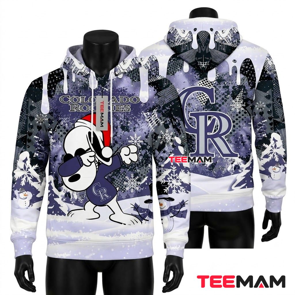 Colorado Rockies All Over Print 3D Hoodie Snoopy Dabbing Winter Snowman Front