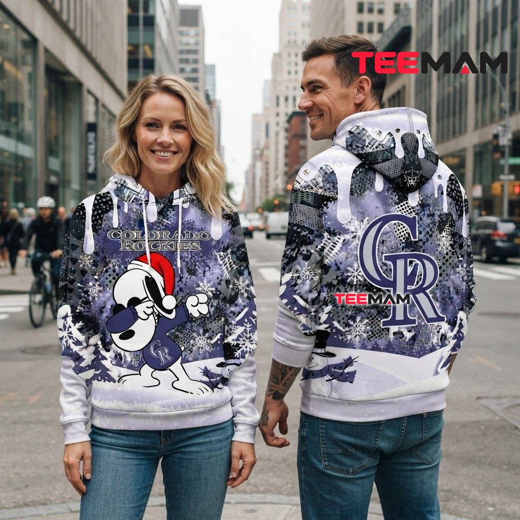 Colorado Rockies All Over Print 3D Hoodie Snoopy Dabbing Winter Snowman Back Colorado Rockies All Over Print 3D Hoodie Snoopy Dabbing Winter Snowman Back