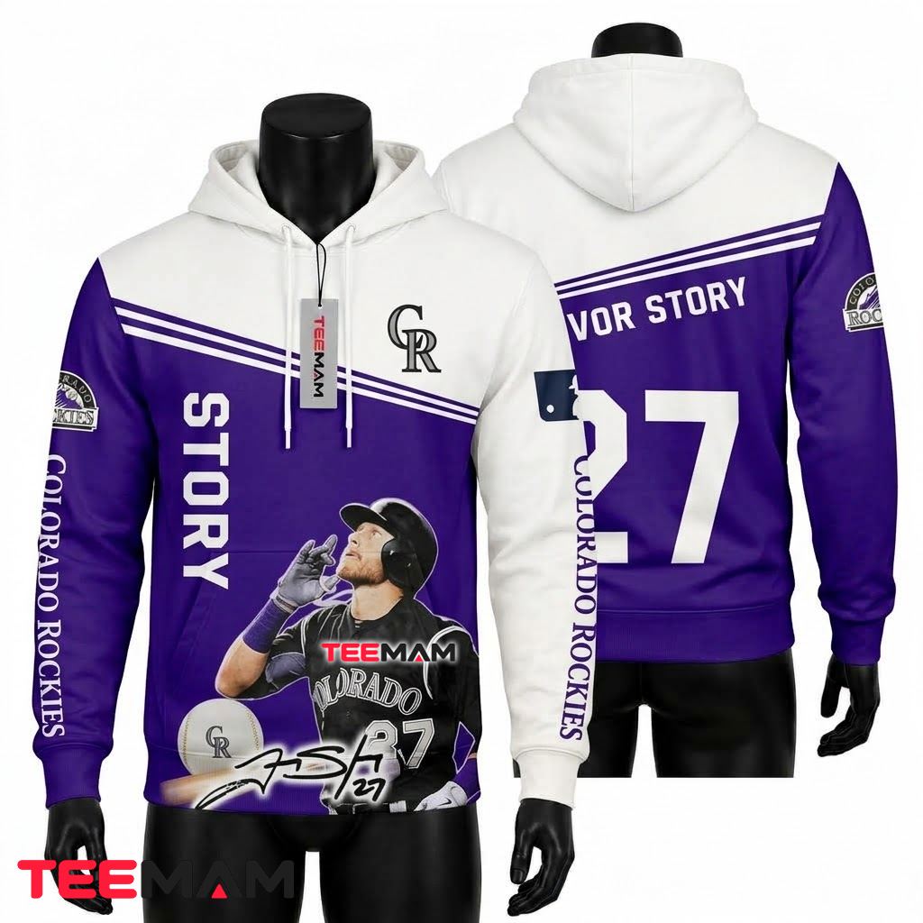 Colorado Rockies All Over Print 3D Hoodie Trevor Story Player Portrait Front