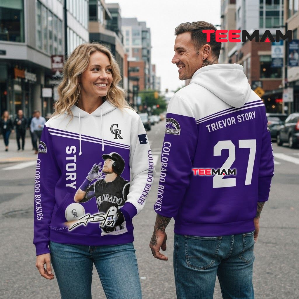 Colorado Rockies All Over Print 3D Hoodie Trevor Story Player Portrait Back Colorado Rockies All Over Print 3D Hoodie Trevor Story Player Portrait Back