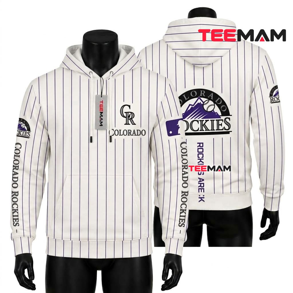 Colorado Rockies All Over Print 3D Hoodie White Pinstripe Rockies Are Back Front
