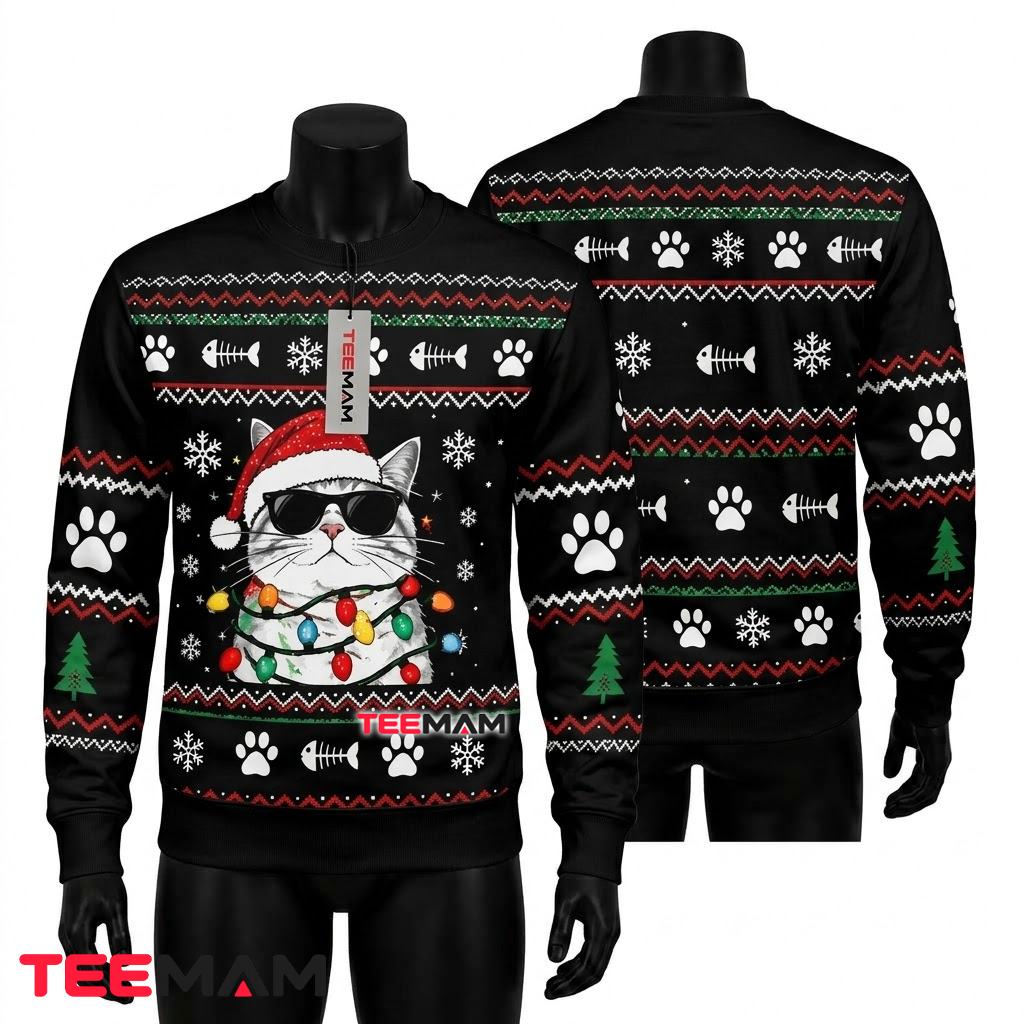 Dachshund Ugly Christmas Sweater Santa Hat Light String Design Dachshund Ugly Christmas Sweater Santa Hat Light String Design