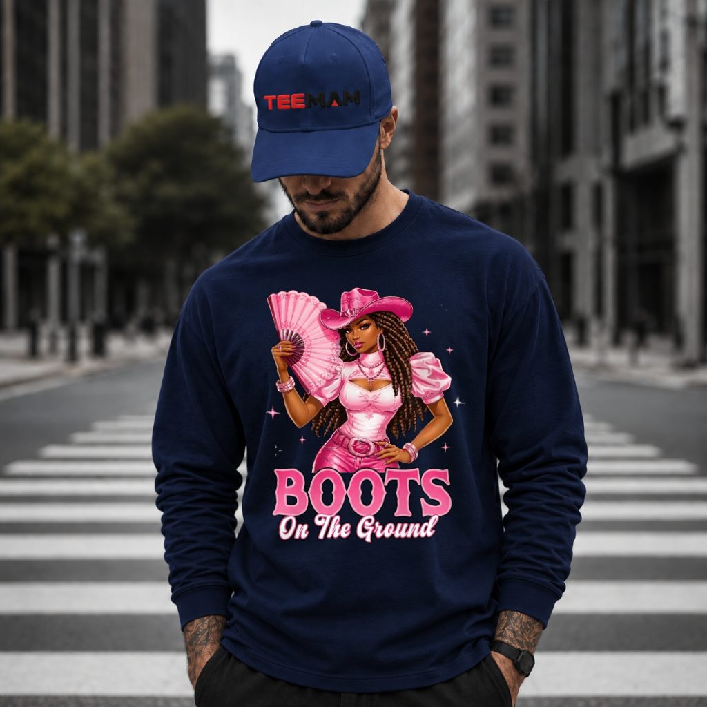 Cowgirl Fan Boots On The Ground Pink Long Sleeve Cowgirl Fan Boots On The Ground Pink Long Sleeve