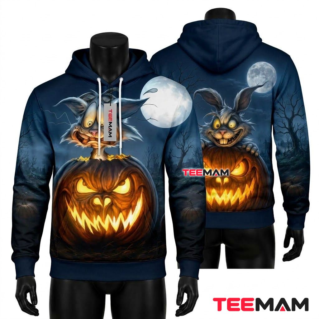 Creepy Rabbit Pumpkin Halloween 3D Hoodie Front