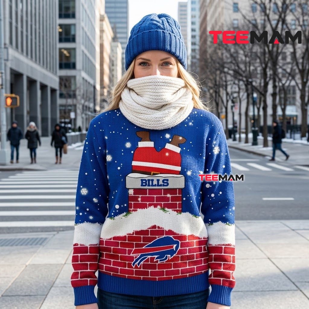 Custom Name Buffalo Bills Ugly Christmas Sweater Santa Stuck Chimney Back Custom Name Buffalo Bills Ugly Christmas Sweater Santa Stuck Chimney Back