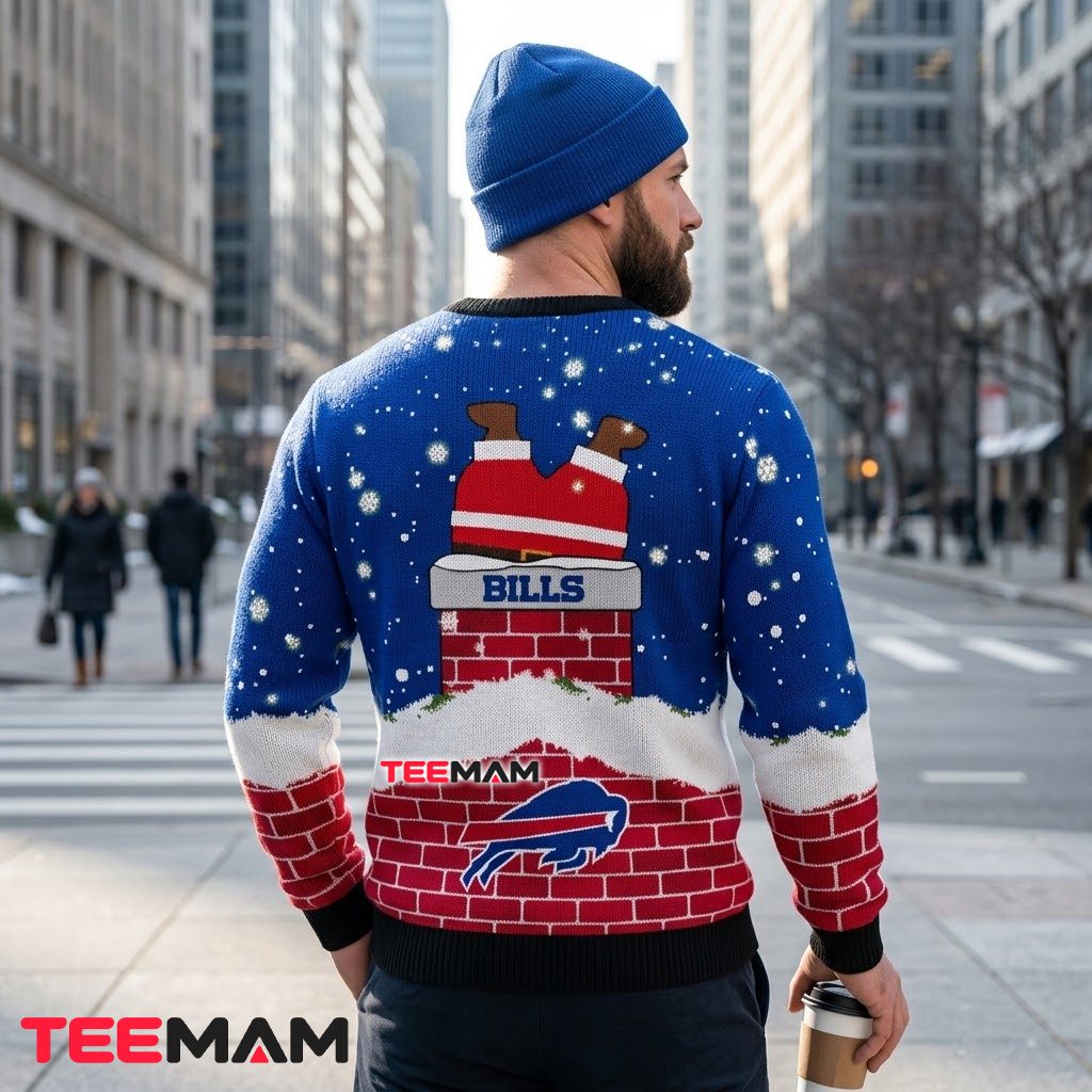 Custom Name Buffalo Bills Ugly Christmas Sweater Santa Stuck Chimney Version 3 Custom Name Buffalo Bills Ugly Christmas Sweater Santa Stuck Chimney Version 3