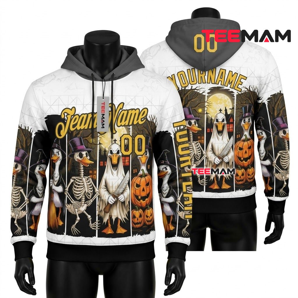 Custom Name Duck Skeleton Halloween 3D Hoodie Front