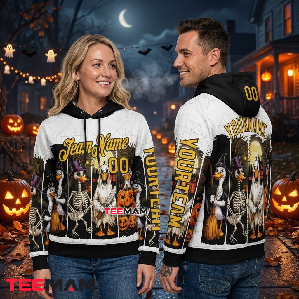 Custom Name Duck Skeleton Halloween 3D Hoodie Back Custom Name Duck Skeleton Halloween 3D Hoodie Back