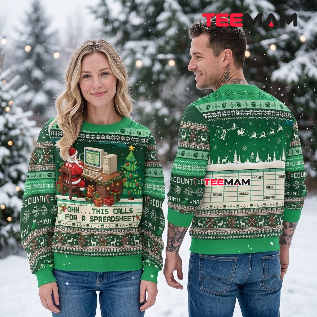 Custom Name Excel Santa Ugly Christmas Sweater Spreadsheet Joke Back Custom Name Excel Santa Ugly Christmas Sweater Spreadsheet Joke Back