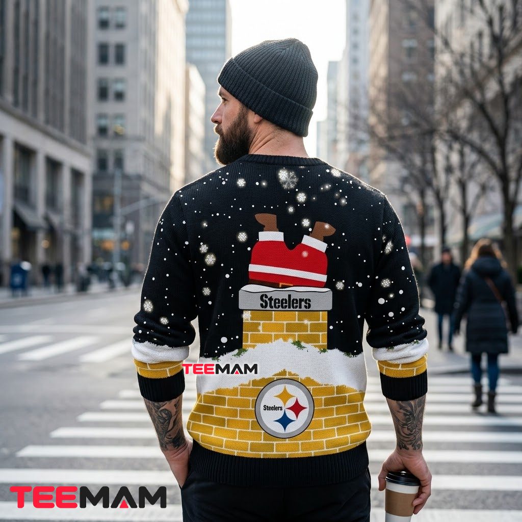 Custom Name Pittsburgh Steelers Ugly Christmas Sweater Santa Chimney Design Version 3 Custom Name Pittsburgh Steelers Ugly Christmas Sweater Santa Chimney Design Version 3