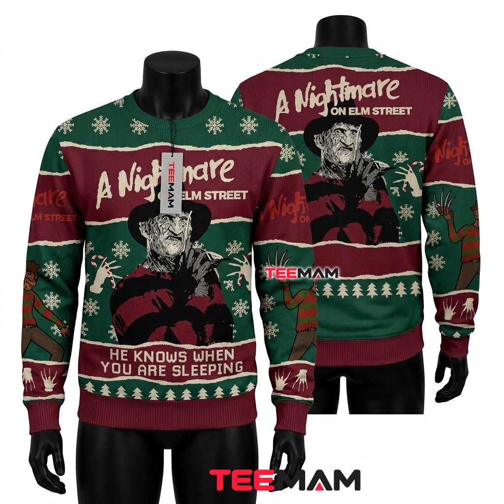 Custom Name Ugly Halloween Sweater Freddy Krueger Nightmare Front