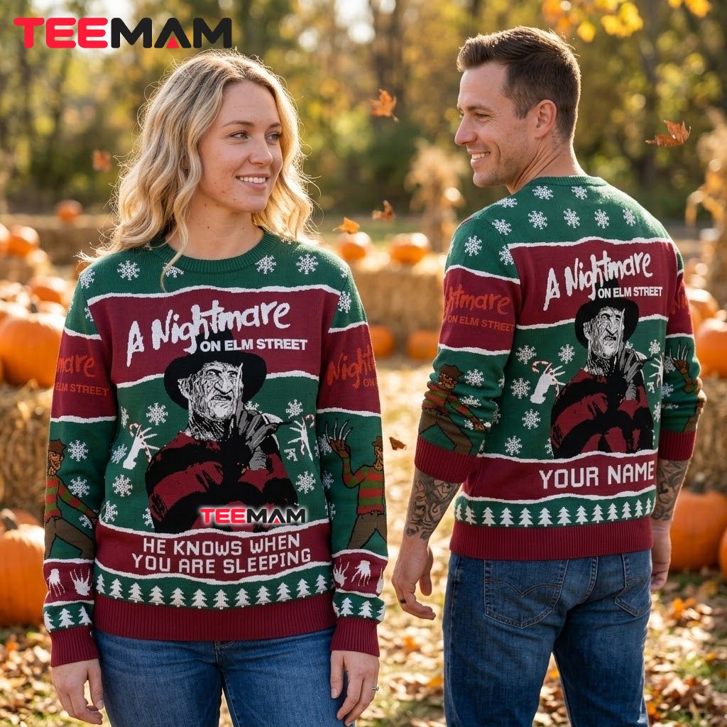 Custom Name Ugly Halloween Sweater Freddy Krueger Nightmare Back Custom Name Ugly Halloween Sweater Freddy Krueger Nightmare Back