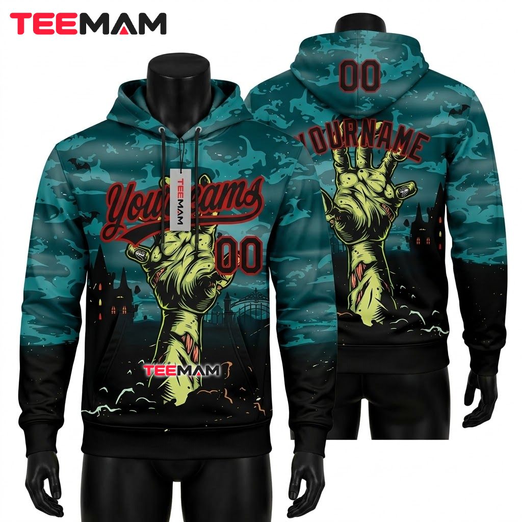 Custom Name Zombie Hand Halloween 3D Hoodie Front