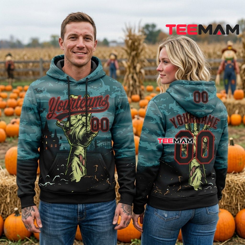 Custom Name Zombie Hand Halloween 3D Hoodie Back Custom Name Zombie Hand Halloween 3D Hoodie Back