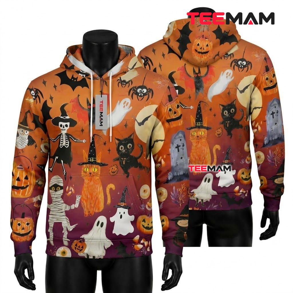 Cute Ghost Cat Halloween 3D Hoodie Front
