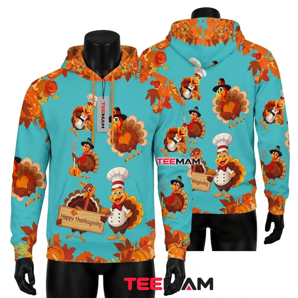Cute Turkey Thanksgiving 3D Hoodie Happy Thanksgiving Front