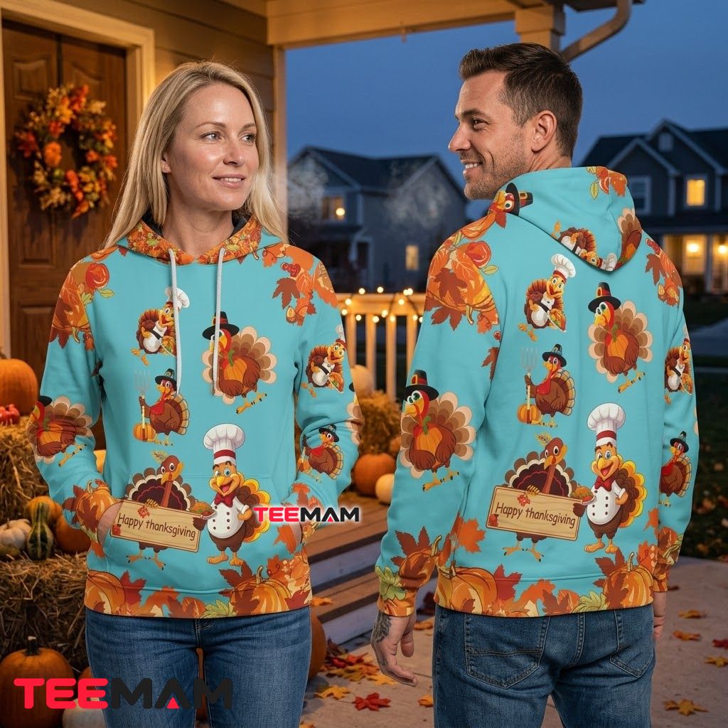 Cute Turkey Thanksgiving 3D Hoodie Happy Thanksgiving Back Cute Turkey Thanksgiving 3D Hoodie Happy Thanksgiving Back