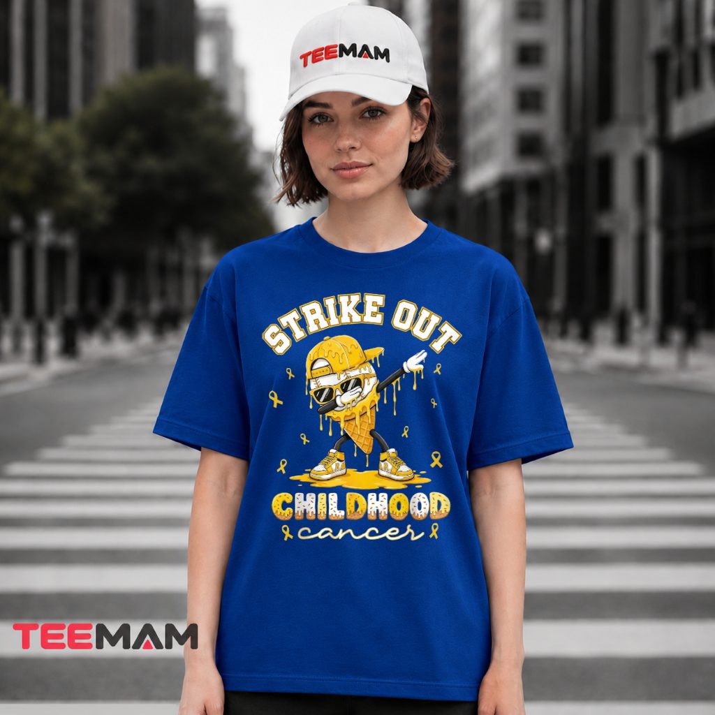 Dabbing Baseball Helmet Strike Out Childhood Cancer T-Shirt