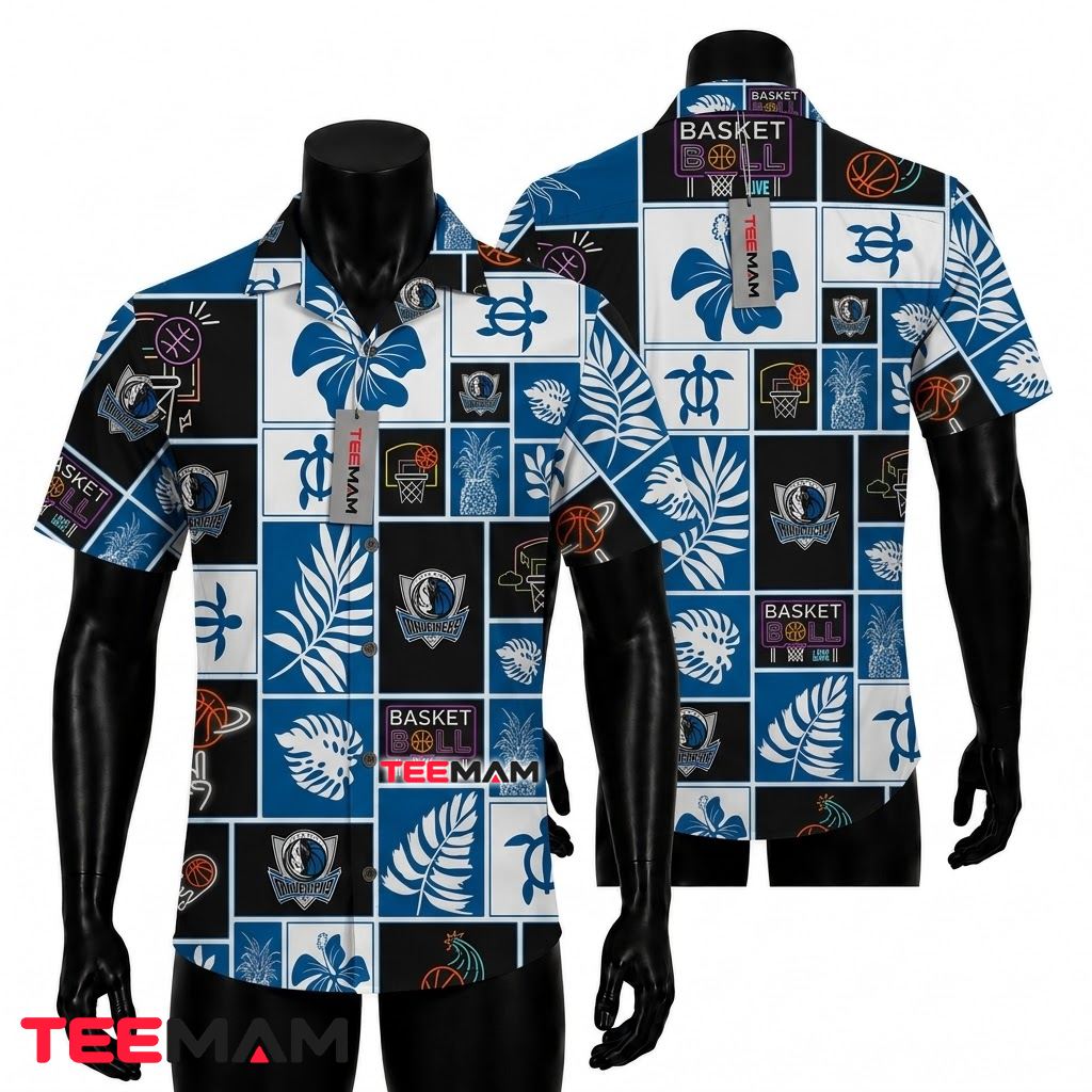 Dallas Mavericks Hawaiian Shirt Basketball Hibiscus Turtle Patchwork Front