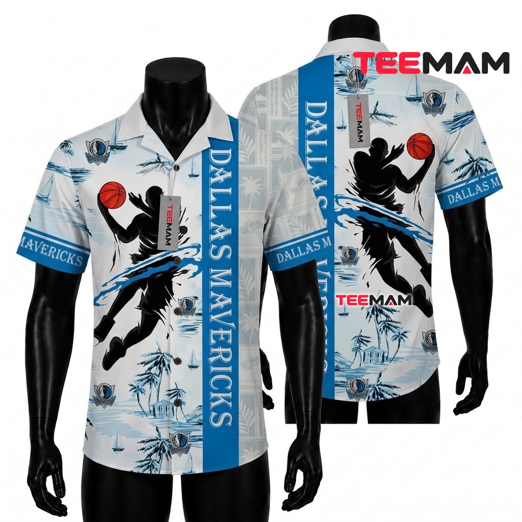 Dallas Mavericks Tropical Shirt Basketball Player Silhouette Palm Island Front