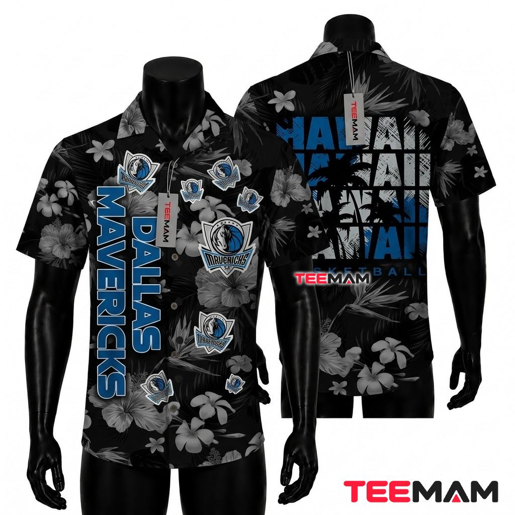 Dallas Mavericks Tropical Shirt Black Hibiscus Hawaii Basketball Front