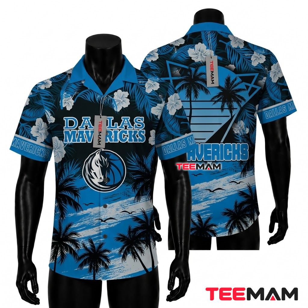 Dallas Mavericks Tropical Shirt Hibiscus Palm Beach Sunset Front