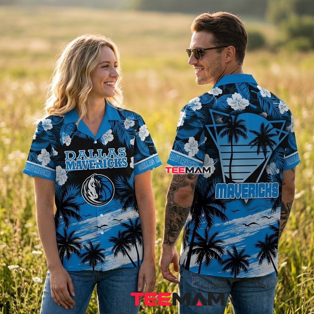 Dallas Mavericks Tropical Shirt Hibiscus Palm Beach Sunset Back Dallas Mavericks Tropical Shirt Hibiscus Palm Beach Sunset Back