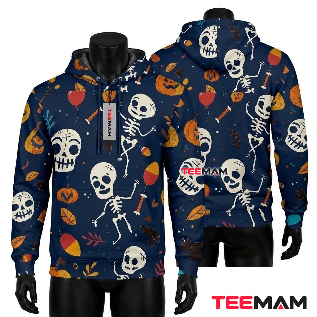 Dancing Skeleton Halloween 3D Hoodie Front