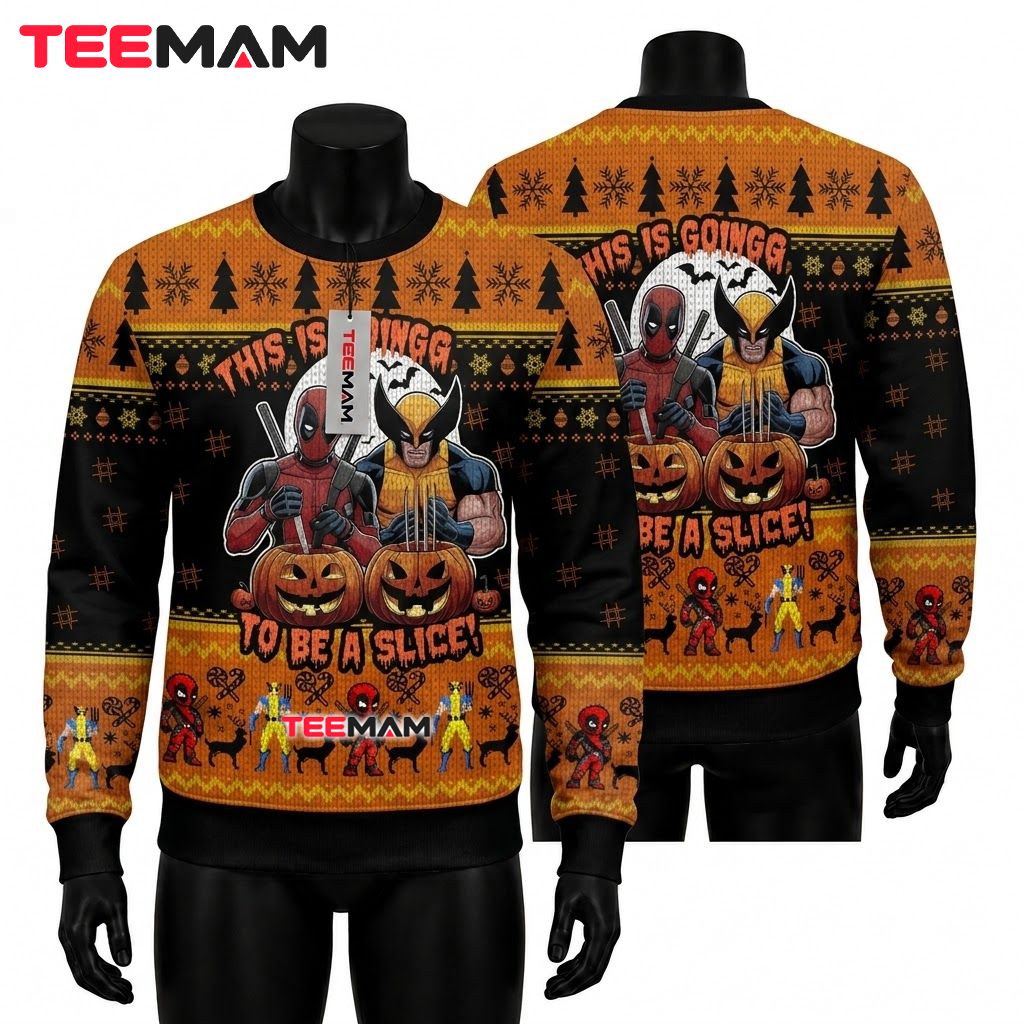 Deadpool Ugly Halloween Sweater Wolverine Pumpkin Carving Front