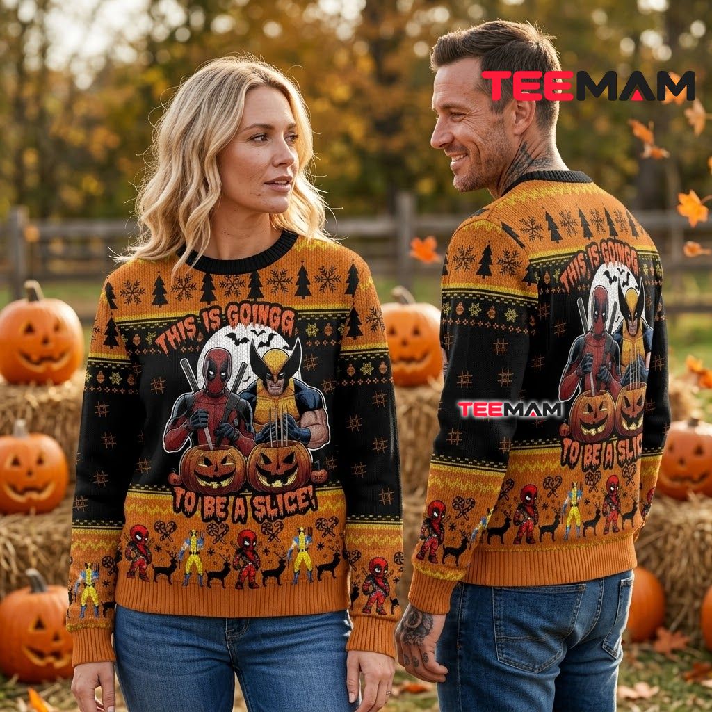 Deadpool Ugly Halloween Sweater Wolverine Pumpkin Carving Back Deadpool Ugly Halloween Sweater Wolverine Pumpkin Carving Back
