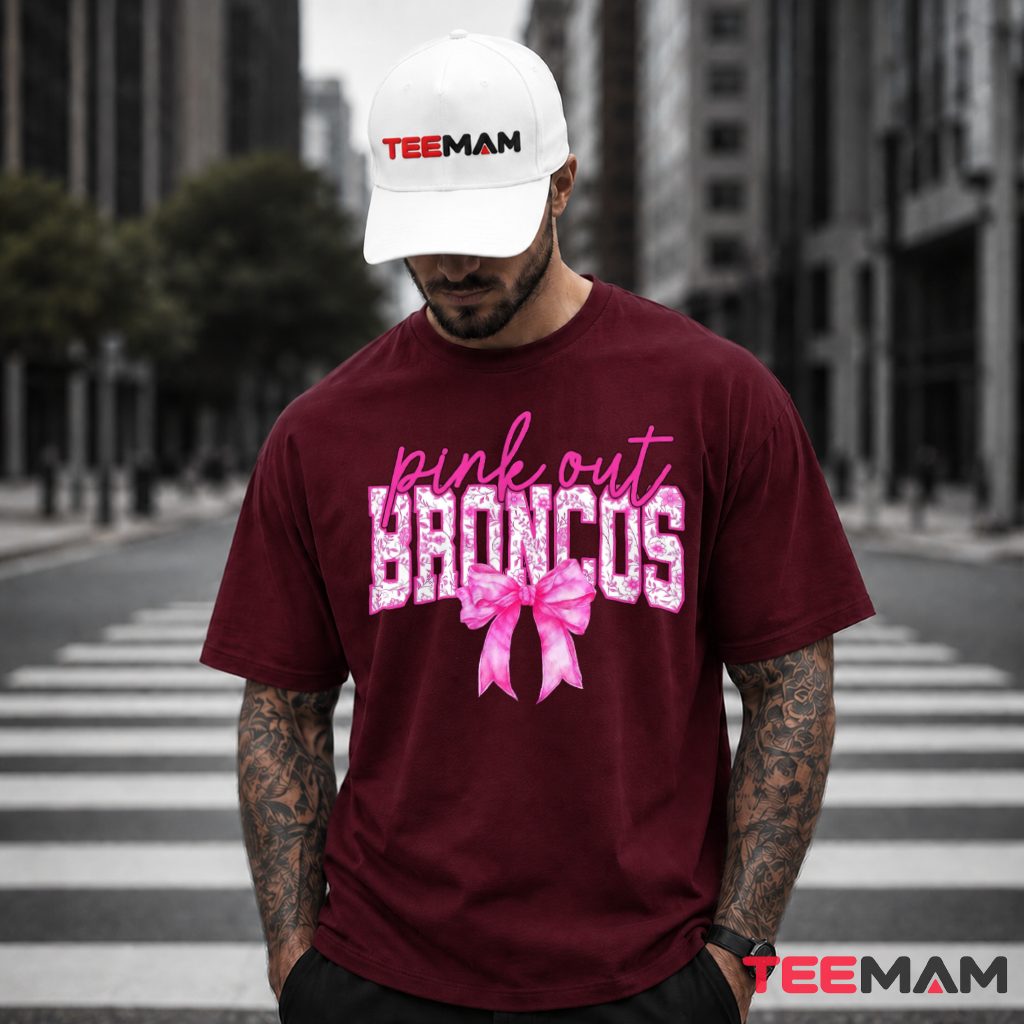 Denver Broncos Breast Cancer Pink Out Floral Bow T-Shirt