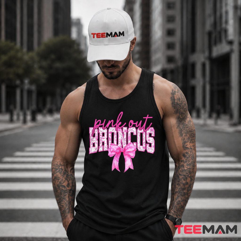Denver Broncos Breast Cancer Pink Out Floral Bow Tank Top Denver Broncos Breast Cancer Pink Out Floral Bow Tank Top