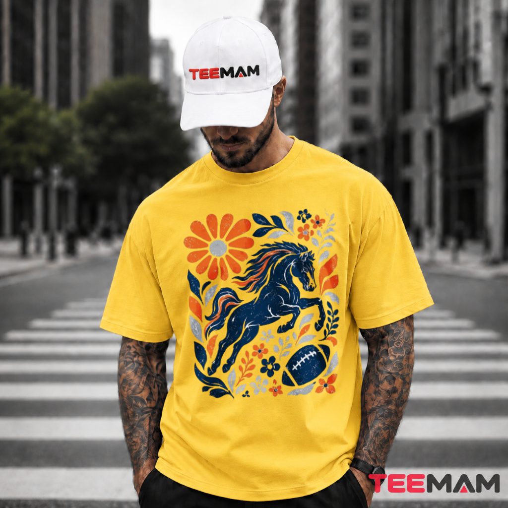 Denver Broncos Floral Horse Football T-Shirt