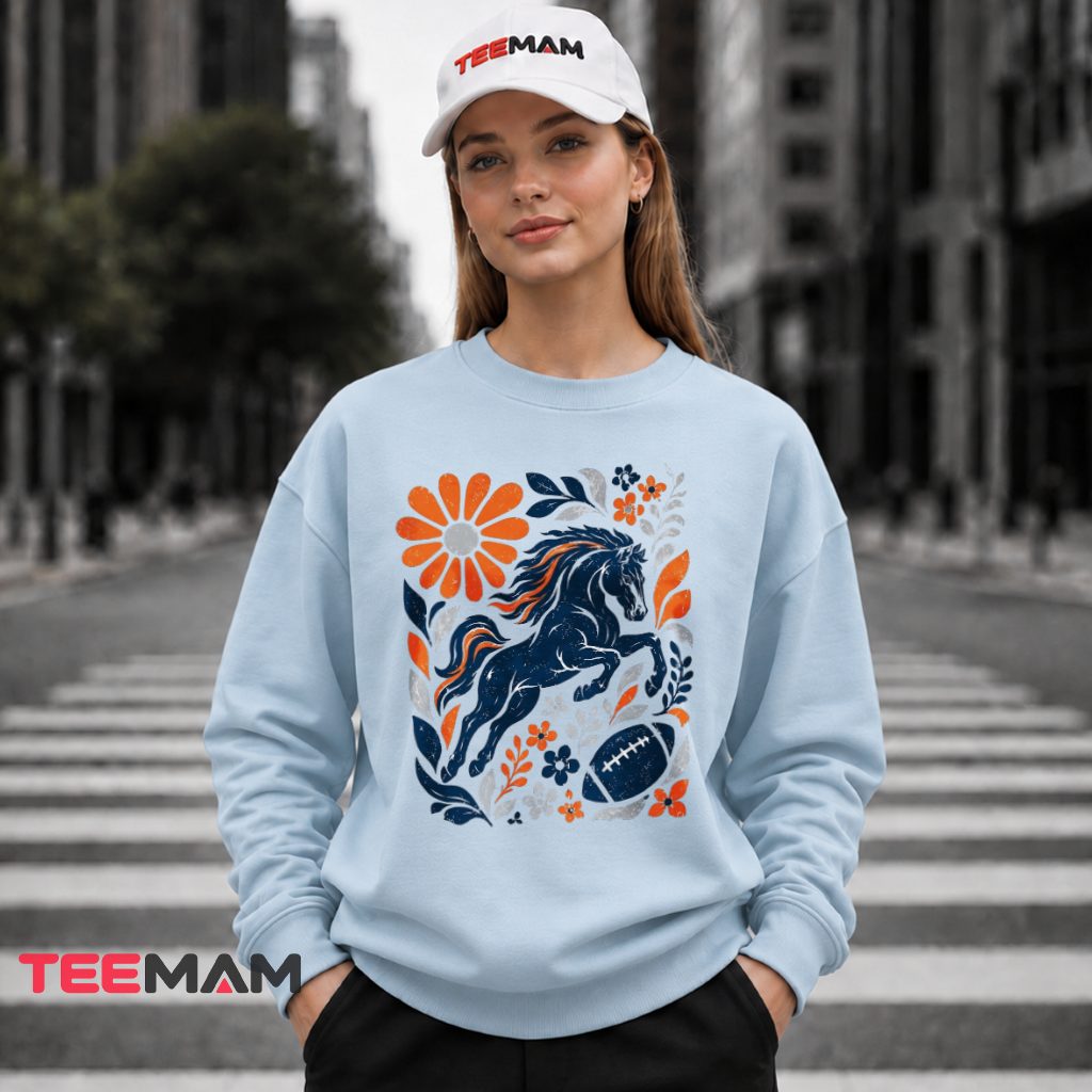 Denver Broncos Floral Horse Football Long Sleeve Denver Broncos Floral Horse Football Long Sleeve