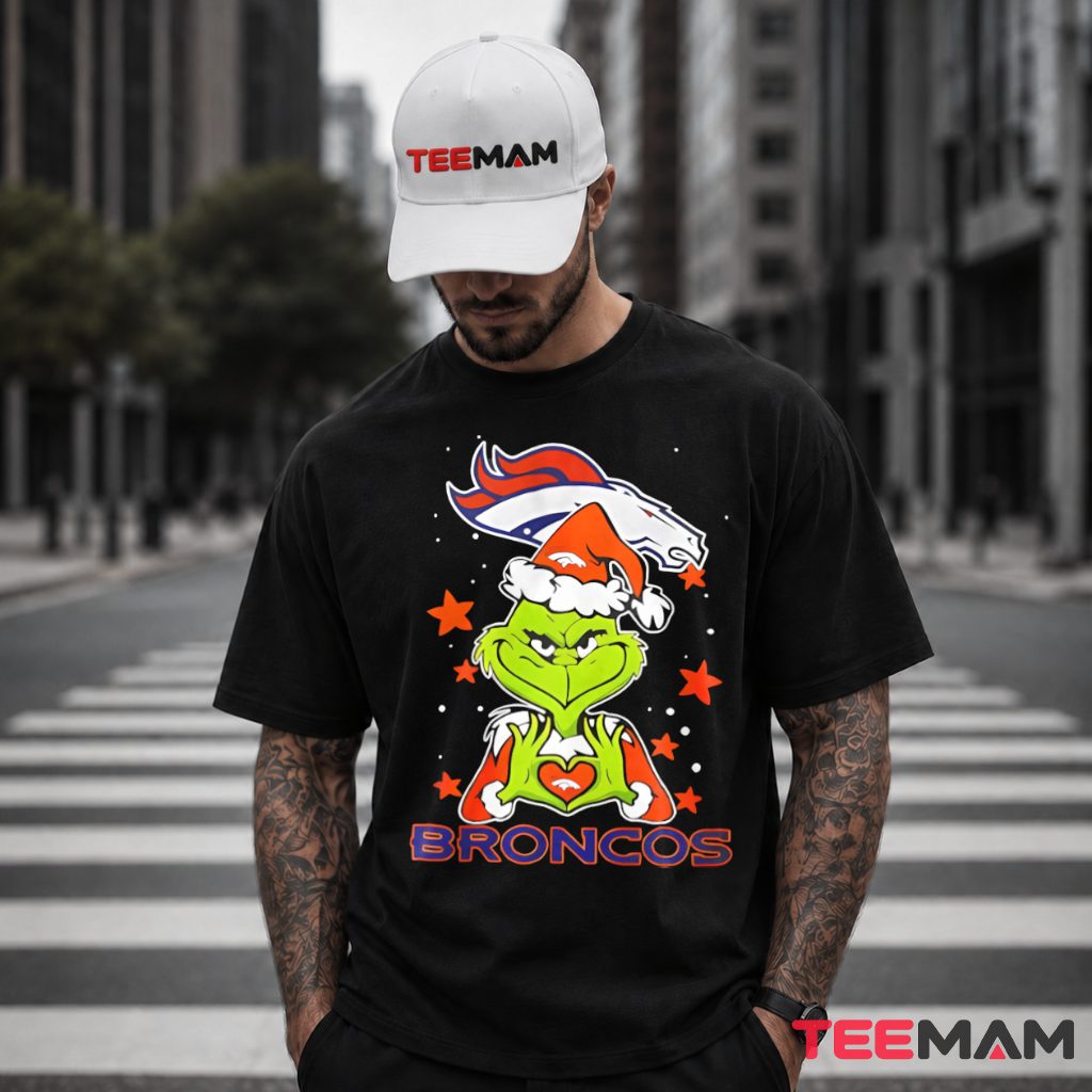 Denver Broncos Grinch Santa Heart T-Shirt