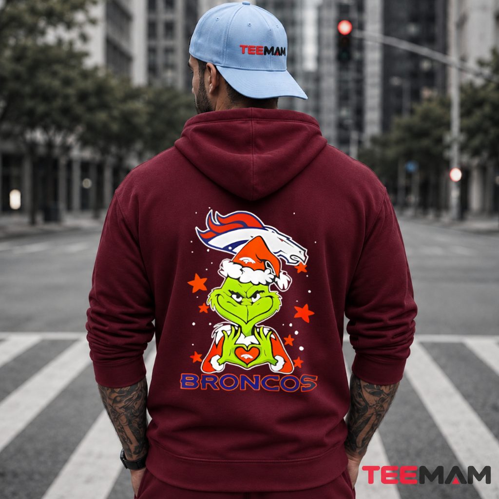 Denver Broncos Grinch Santa Heart Hoodie Denver Broncos Grinch Santa Heart Hoodie