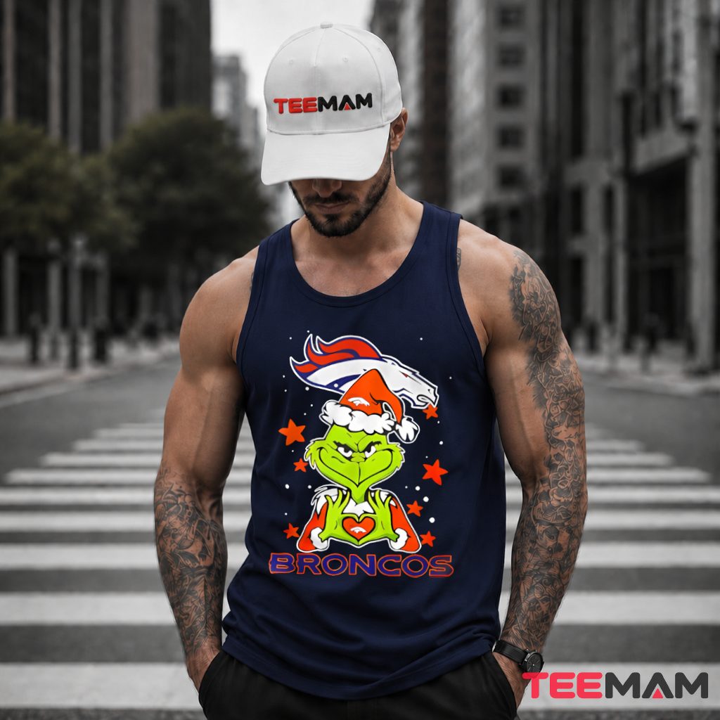 Denver Broncos Grinch Santa Heart Tank Top Denver Broncos Grinch Santa Heart Tank Top