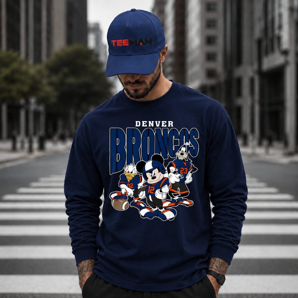 Denver Broncos Mickey Donald Goofy Trio Long Sleeve Denver Broncos Mickey Donald Goofy Trio Long Sleeve
